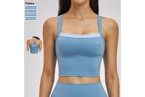 Custom Logo Square Neck Cross Back Sports Bra High Elastic Breathable Gym Workout Crop Top Activewear for Women Yoga Tank Top