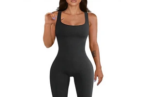 YIOIOIO Women's Workout Seamless Spaghetti Strap Ribbed Bodycon Jumpsuit Yoga Leggings Romper Spandex/Nylon Solid Sleeveless
