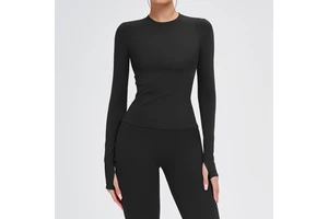 Women's Seamless Long Sleeve Crew Neck Slim Fit Yoga Shirt Outdoor Running Fitness Top #5081