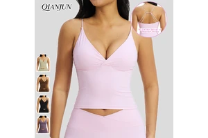 Custom Seamless Sport Vest Built-in Chest Pad Hollow Out Backless Deep V-Neck Cross Sexy Tank Top Fitness Yoga Vest for Women