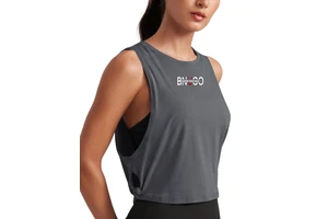 Custom Cotton Spandex Workout Sport Athletic Yoga Running Gym Loose Crop Sleeveless Shirts Large Armhole Tank Tops for Women