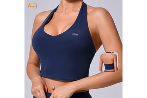 Aoyema Sportswear Women Shockproof Running Fitness Yoga Vest with Halter Neck Slimming Quick-drying Tight-fitting Sports Bra
