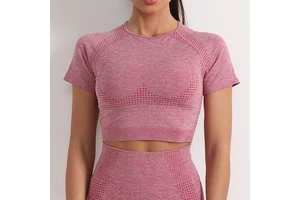 2022 Latest Product Ladies Elastic Quick Dry Fitness Sport Wear Short Sleeve Yoga Top