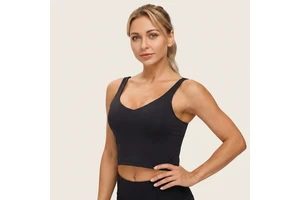 FH Wholesale Womens' Sports Bra V-Neck Longline Wirefree Padded Tank Top With High Support Yoga Exercise Bra Yoga Top
