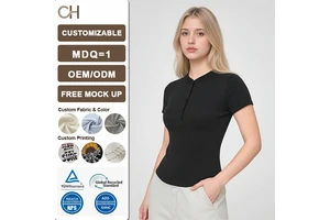 Spring Modal Sports T-Shirt with Buttons, Ribbed Yoga Top, High Elasticity and Breathable Women's Yoga Short Sleeve