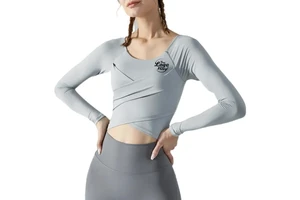 Women's Comfortable Cross Design Yoga Top with Removable Chest Pad & Long Sleeves Elastic for Summer Exercise