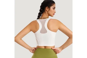 Women's Summer Breathable Spandex Yoga Top with Built-In Bra Hollow Back Design for Fitness Workout Vest