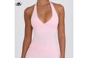 Beautiful Back Nude-feeling Comfortable Women Yoga Vests Shock Absorption Fitness & Yoga Wear Deep-v Halter Women's Sports Top