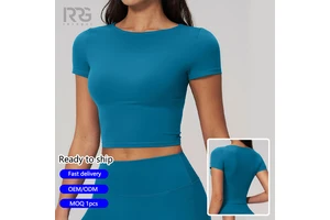 Roregal Custom Logo Brushed Breathable Short Sleeve Top Women's Fitness Gym Workout Cropped Yoga T-Shirt