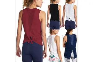 Singlet Fashion Back Detail Yoga Tank Top Round Collar Athletic Running Yoga Top