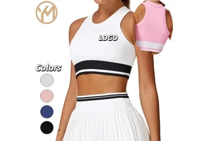 Yimo Women Seamless H-back Round Neck Yoga Tops Lady Sleeveless Shockproof Sport Vests Female Blocking Crop Running Tops