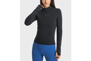 Women Sports Long Sleeve Shirt Custom Logo Gym Quick Dry 1/4 Zip Long Sleeve Women Fitness Yoga Tops