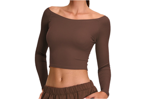 Women's Lightweight Breathable Spandex/Nylon Long Sleeve Racerback Yoga Top Four-Way Stretch Pilates Training Shirt Regular Fit