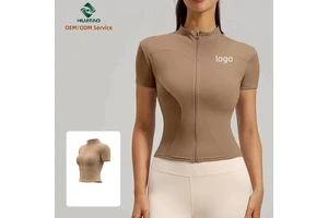 Women's Breathable High-stretch Yoga Top Short-sleeved Tight Fit Spandex/Polyester Front Logo Running Feel Fitness Clothing