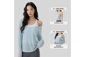 Women's Yoga Clothing High-End Layered Two-Piece Set Breathable Long-Sleeve Blouse Pilates Sports Vest Chest Pads Solid