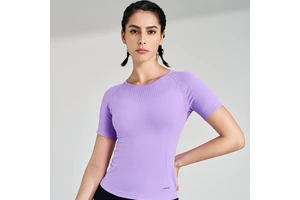 Women's Nylon Spandex 4-Way Stretch Quick Dry Seamless T-Shirt for Yoga Pilates Gym-Breathable and Comfortable