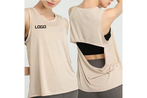 Women's Fitness Sleeveless Loose Hollow Workout Blouse Casual Sport T-Shirts Yoga Training Running Sportswear Vest Top Set Style