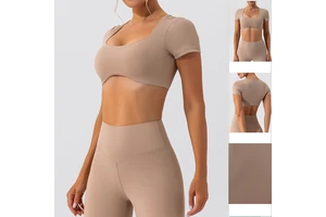 Wholesale Breathable Quick-Dry Naked-Feel Fitness Short-Sleeve T-Shirt Yoga Wear Women Solid Short Crop Yoga Pilates Front