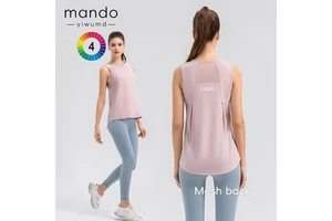 Summer Thin Cool Sleeveless Loose Mesh Back Breathable Sports Vest 80% Nylon 20% Spandex Fitness Top Women