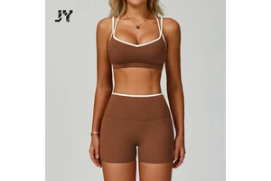 JY Contrast Color Second-Skin Sports Vest Quick-Dry Tight Cross Back Workout Top Women Running Fitness Sports Quick Dry Yoga Bra