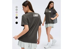 Custom High Quality Women's Loose Breathable Yoga T-Shirts Lightweight Solid Color Naked Feel Short Sleeve Running Training Tee