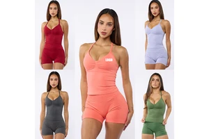 Custom Women's Quick Dry Nylon Gym Tight High Elasticity Hanging Back Breathable Yoga Bra Long Tank Top Print Seamless Sports