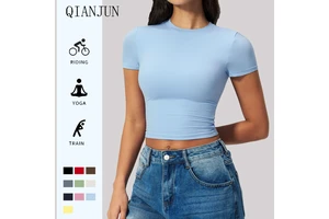 Wholesale Womens Gym Fitness Yoga Slim Fit Short Sleeve Crop Top High Quality Plus Size Women Casual Activewear T Shirt