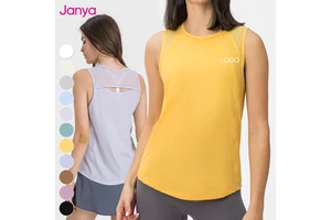 Janya Women's Lightweight High-Neck Casual Sports Tank Top Breathable Hollow Out Back Design for Exercise and Yoga Wear