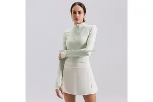 Sport Gym Running Yoga Dancing Outdoor Nylon Fabric Half-zip Active Tops Wear Stand Collar Half-zipper Soft Finesse Long Sleeves