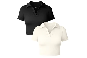 High Quality V-neck Ribbed Short Sleeved Fitness Yoga Top