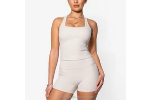 Custom Logo Soft Breathable Solid Camisole Sleeveless Shirt Athletic Women's Yoga Workout Sports Gym Racer Back Crop Tank Top