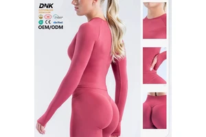 LVD458 Women's Seamless Long Sleeved Yoga Suit, Round Neck Sports Top, Tight Fitting Outdoor Fitness Suit
