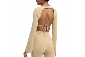 Women's Nude Long-sleeved Yoga Sports T-shirt Quick-drying Slim Fit Spandex/Nylon Outdoor Fitness Top