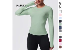 PASUXI Slim Fit Sports T Shirt Women Quick Dry Yoga Top Breathable Running Gym Clothing Long Sleeve Fitness Training Wear Tee