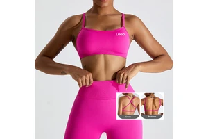 YIYI Breathable Women Tops Fitness Gym Wear Workout Push up Yoga Top Adjustable Straps Bra Cross Beauty Back Seamless Sports Bra
