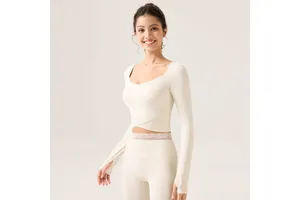Fall/Winter Yoga Clothing Long Sleeve New Fixed Cup Chest Pad Slim Breathable Soft Waxy Sports Fitness Women