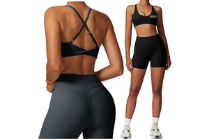 Deep V-Neck Cross Strap Nylon Spandex Sports Bra for Women Custom Logo Gym Wear Yoga Fitness Running Free Size Breathable