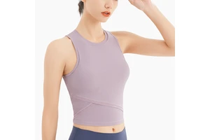 Women's High Support Breathable Spandex/Nylon Tank Top for Outdoor Running & Yoga Ribbed Sleeveless Design