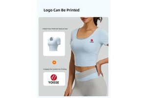 New with Built-in Bra Short Sleeve Cross Back Breathable Sports Workout Top Butterfly Back Yoga Top