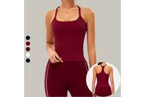 Women's Breathable Gym Crop Square Neck Ribbed Tank Top with Side Support and Front Stretch for Yoga and Athletic Activities