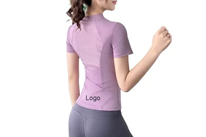 Short Sleeve Yoga Top Half Zipper T Shirt Splicing Mesh Sportswear Lightweight Breathable Tank Tops