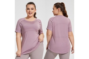 Yoga Women's Plus Size Thin Yoga Clothing Mesh Back Breathable Short Sleeve Running Fitness Tops Sportswear
