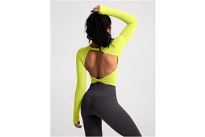 Women's Long Sleeve Stretchy Lightweight Yoga Top with Open Back Crisscross Hollow Back Twist Running T Shirt Breathable Design