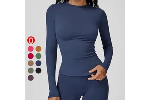 Women Long Sleeves Yoga Clothes Round Neck Slim Fit Fitness Wear Workout Top Outdoor Running Sports Long Sleeve T-shirt