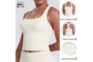 Women Solid Color Yoga Wear Quick-Dry Cooling Fabric I-Shape Sports Vest Workout Tank Top