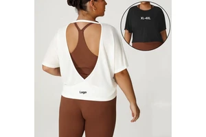 Fat Women XL-4XL Plus Size Hollow Out Back Quick Drying Lightweight Short Sleeve Workout Fitness Gym Sports T-shirt Yoga Tee Top