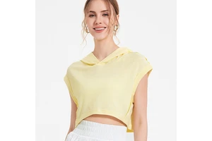 Yoga Summer Knitted Breathable Loose Comfortable Sports Polyester Cotton Spandex Women's Hooded T-shirt Thin Crop Top
