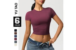 Seamless Women Running Sports T Shirt Short Sleeve Round Neck Breathable Stretchy GYM Yoga Slim Fitness Active Top Tee