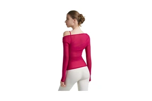 Pure Pleated Yoga Blouse Spring Summer Off-shoulder Long Sleeve Sports T-shirt Mesh Lightweight Breathable Front Skinny Fit