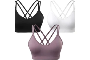 FH Women Yoga Bra Top Summer New Thin Straps Sexy Padded Cross Back Open Back Sports Gym Fitness Wear Workout Soft Nude Feeling
